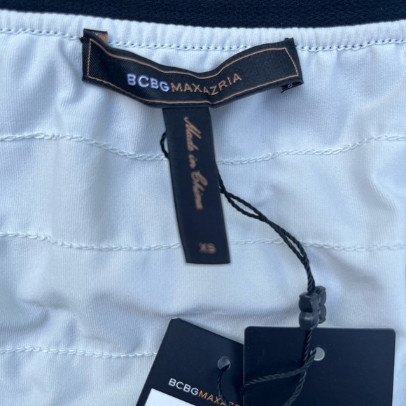 BCBGMaxAzria Moonlight Chiffon Tiered Mini w Black Elastic Waist Trim NWT - Picture 5 of 12